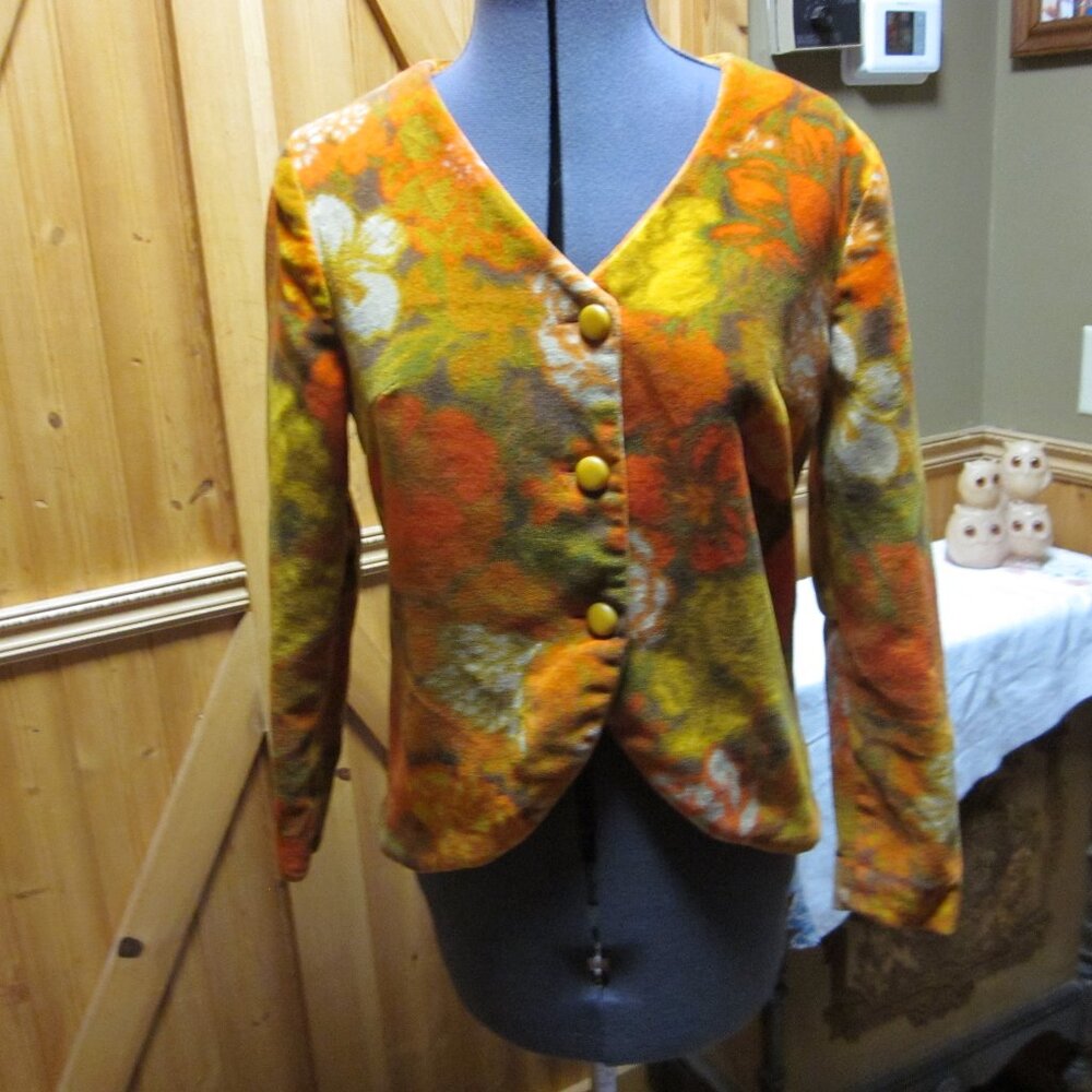 BOLD MOD 60s VELOUR CROP blazer v neck fully line Mister Bogart M
